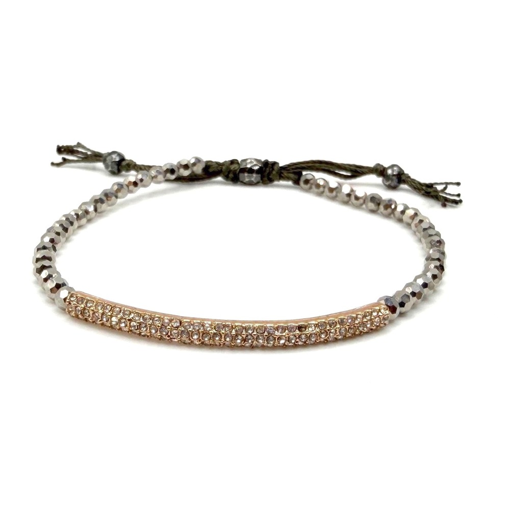 Stella & Dot‎ Beaded Bracelet Rose Gold Crystal Bar Adjustable Signed